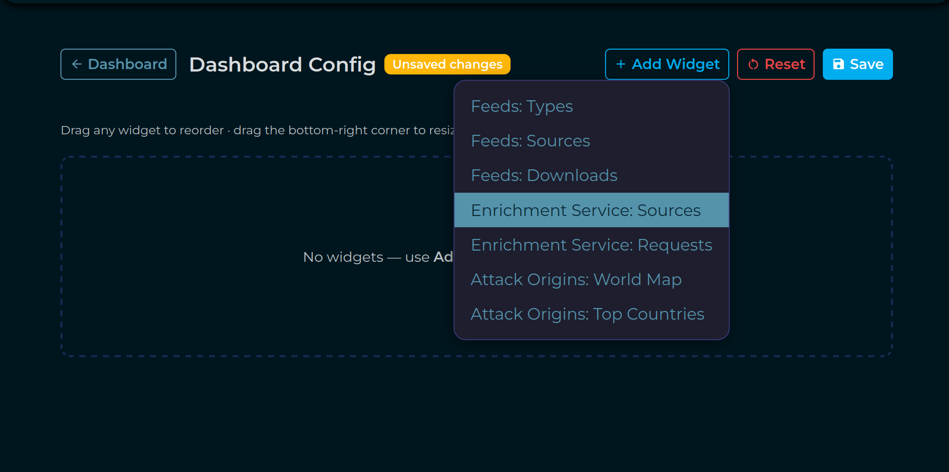 Dropdown for adding widgets